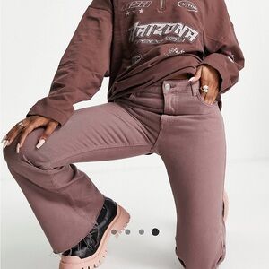 Reclaimed Vintage Inspired Washed Brown Wide Flare Jeans